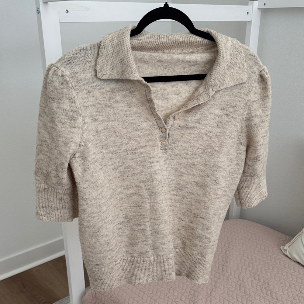 Beige Knit Collared Sweater